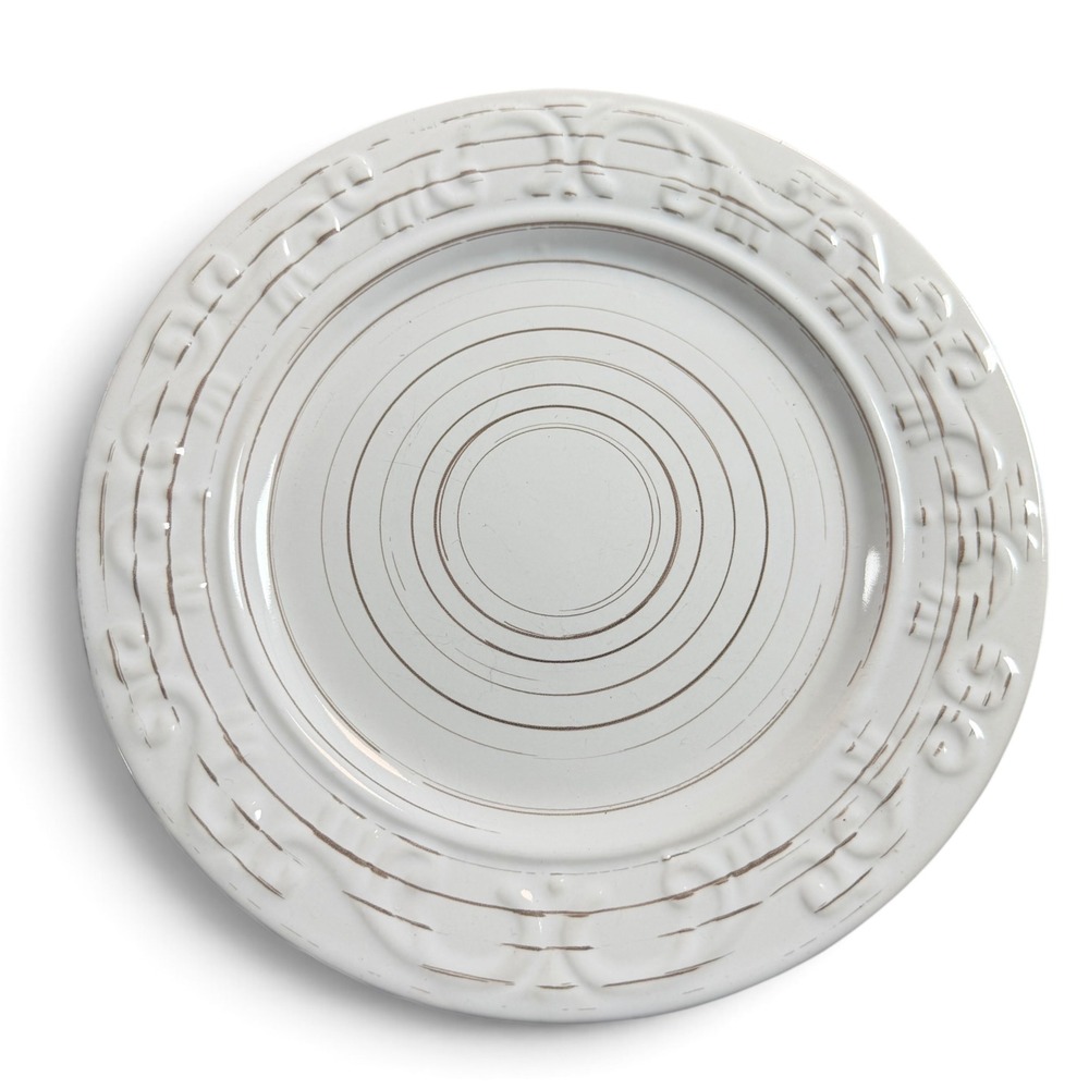 Pfaltzgraff Trellis White Salad Plates Set of 4 Stoneware Embossed Farmhouse 8in